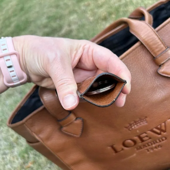 LOEWE Heritage Small Tote Logo Brown Leather Bag Handbag With Clochette - Picture 4 of 12